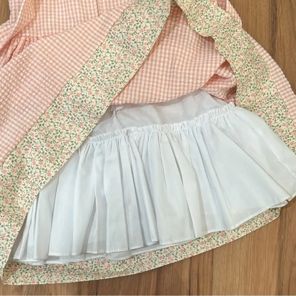 Bonnie Jean gingham dress. Pink w/ floral. Size 14